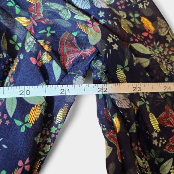 Tularosa Jaelyn Mini Dress Navy Butterfly Print Semi Sheer Flowy Boho Large NWT - Picture 12 of 16
